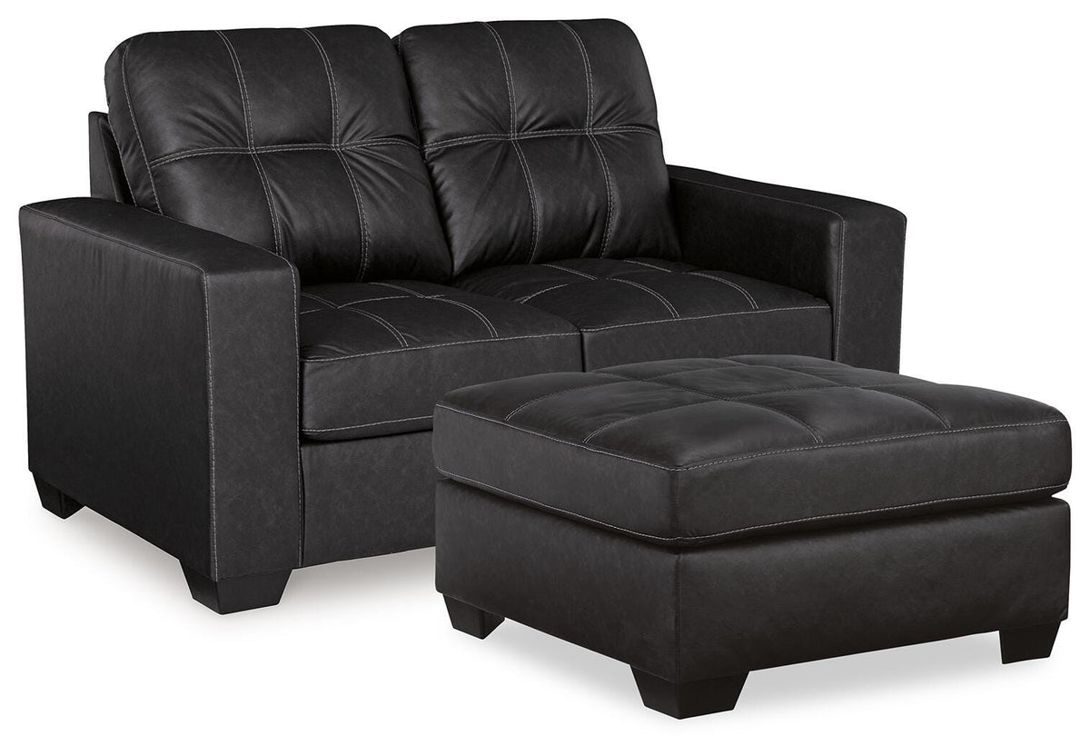 Barlin Mills Loveseat and Oversized Ottoman - Carbon (1)
