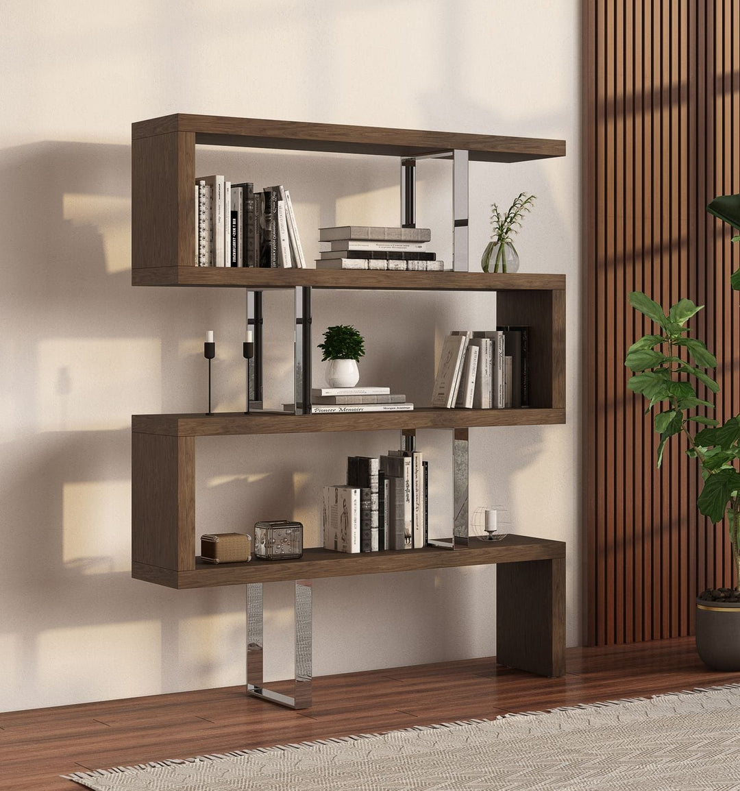 Maze Modern Walnut Bookcase