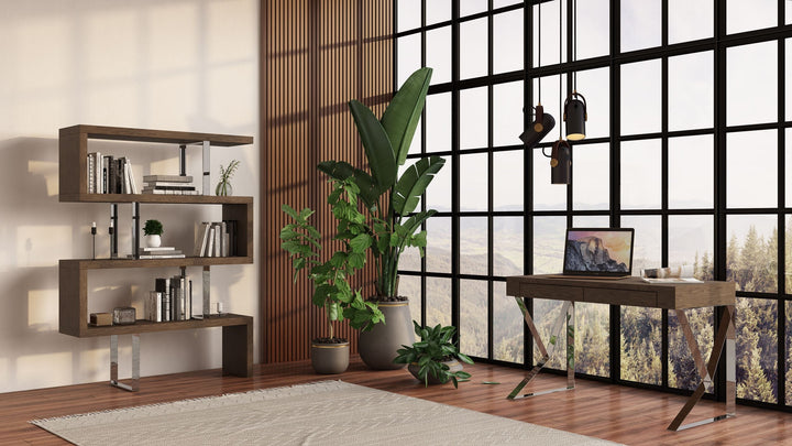 Maze Modern Walnut Bookcase