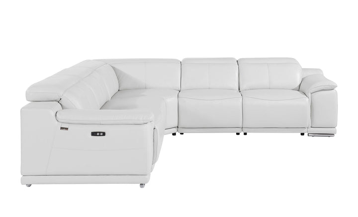 DivanItalia 9762 5-Piece L Shaped Top Grain Italian Leather Sectional Sofa with 3 Power Recliners - White