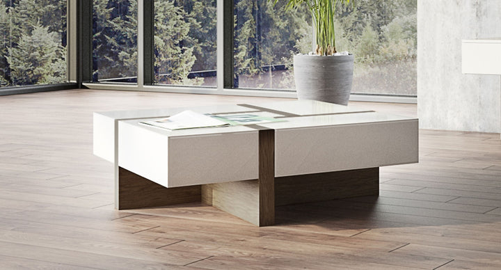 Makai Modern White &amp; Walnut Square Coffee Table