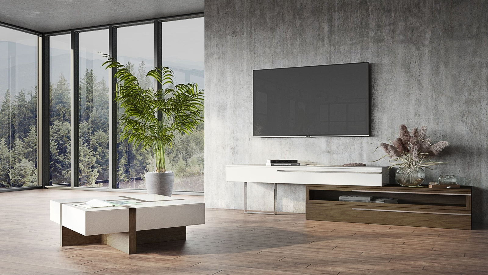 Makai Modern White  and  Walnut Square Coffee Table