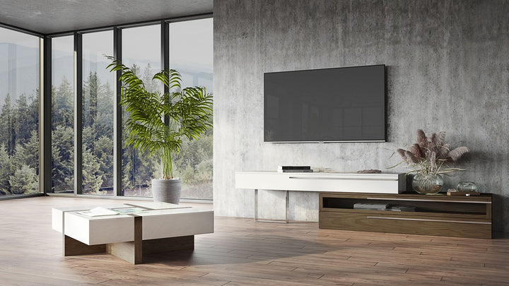 Makai Modern White &amp; Walnut Square Coffee Table
