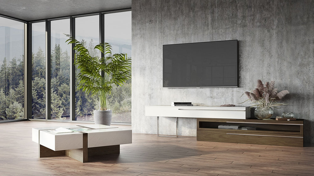Makai Modern White & Walnut Square Coffee Table - View 3
