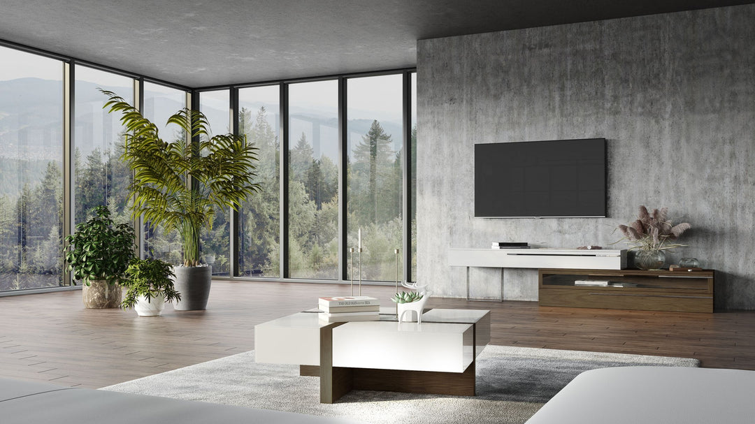 Makai Modern White & Walnut Square Coffee Table