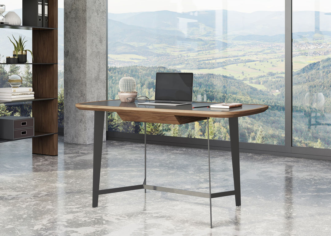 Girard - Modern Walnut & Black Glass Desk