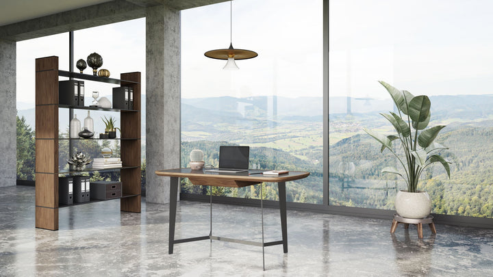 Girard - Modern Walnut &amp; Black Glass Desk
