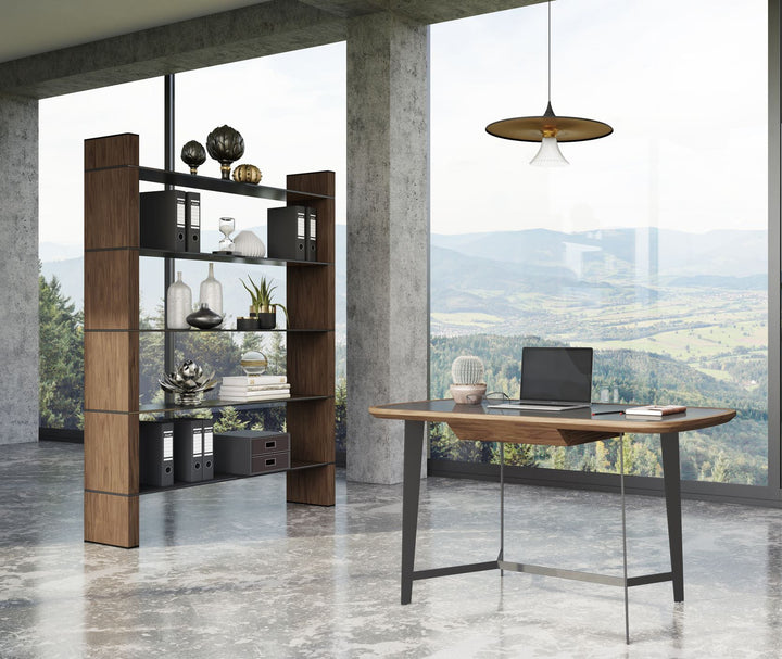 Glencoe - Modern Walnut &amp; Black Glass Bookshelf