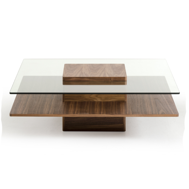 Clarion Mid-Century Walnut and Glass Coffee Table