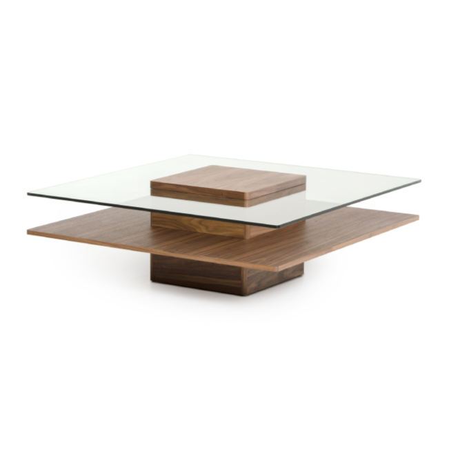 Clarion Mid-Century Walnut and Glass Coffee Table