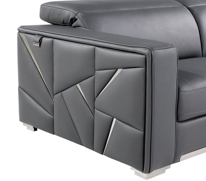 DivanItalia 1120 Loveseat with Adjustable Headrest in Top-Grain Italian Leather - Dark Gray