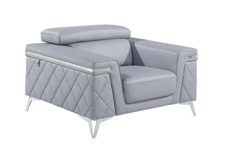 DivanItalia 1140 Chair with Adjustable Headrest in Top-Grain Italian Leather - Light Blue