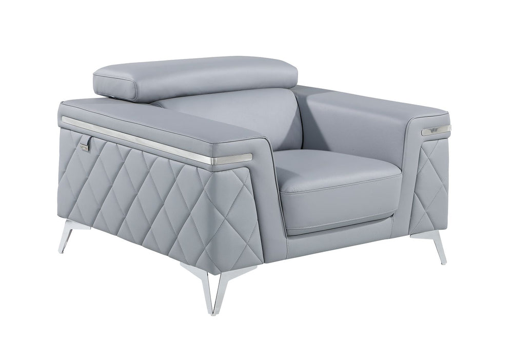 DivanItalia 1140 Chair with Adjustable Headrest in Top-Grain Italian Leather - Light Blue