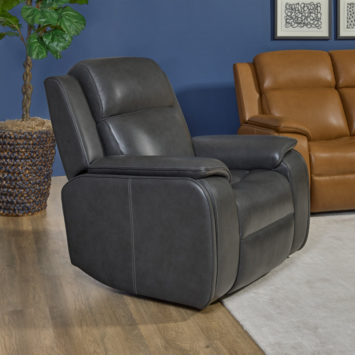 Ziggy Leather Power Recliner with Power Headrest, Lumbar, Heat & Massage in Iron