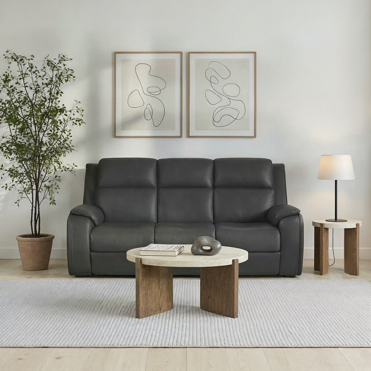 Ziggy Leather Power Reclining Sofa with Power Headrest, Lumbar, Heat & Massage in Iron