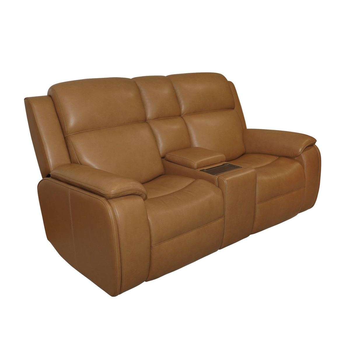 Ziggy Leather Power Reclining Loveseat with Console, Power Headrest, Lumbar, Heat & Massage in Camel