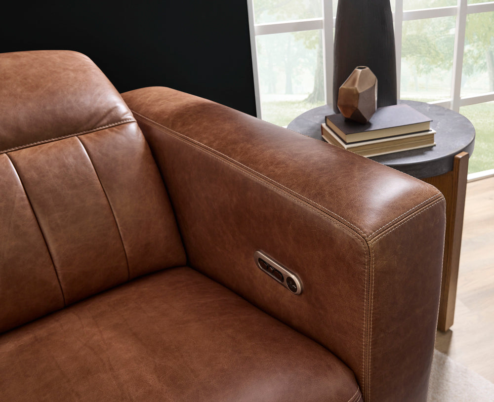 Austin Leather Power Reclining Sofa with Power Headrests in Chestnut
