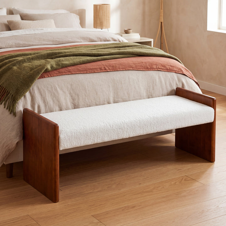 63" Boucle Ottoman Bench – White