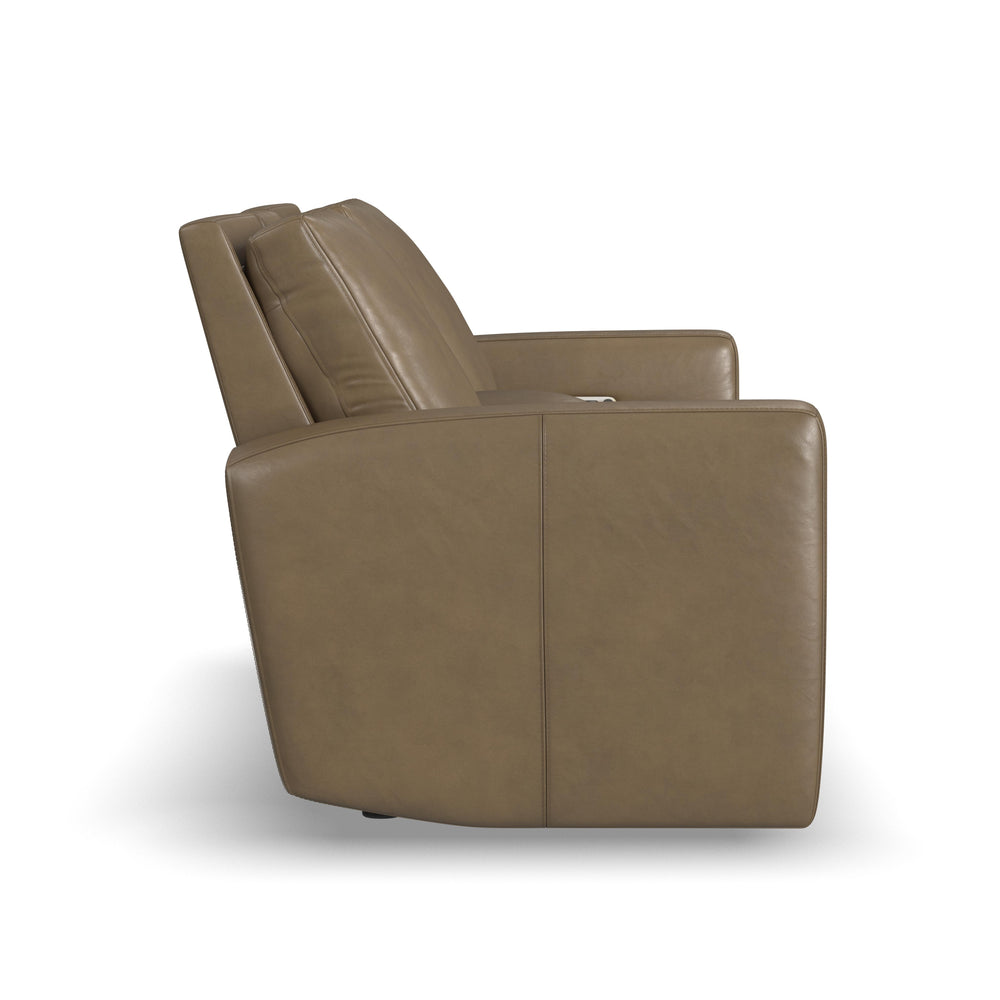 Aria Leather Power Reclining Loveseat with Console in Fawn