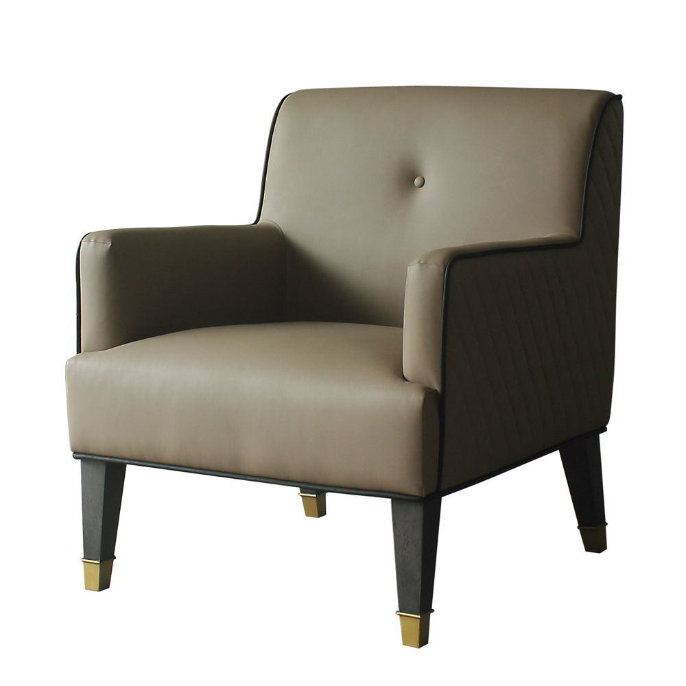 House Beatrice - Accent Chair With Pillow - Tan Synthetic Leather & Charcoal