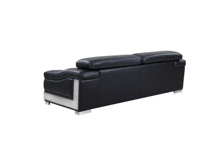 DivanItalia 415 2-Piece Sofa Set with Adjustable Headrest in Top-Grain Italian Leather - Black