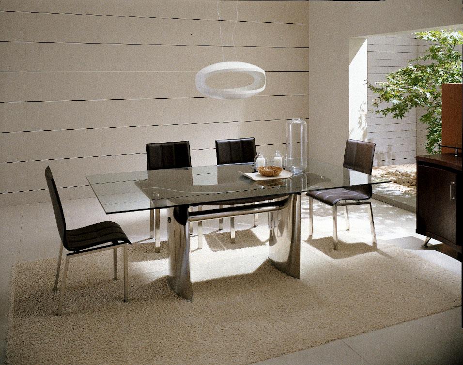 Waves Collection Modern Glass with Chrome Stainless Steel Dining Table
