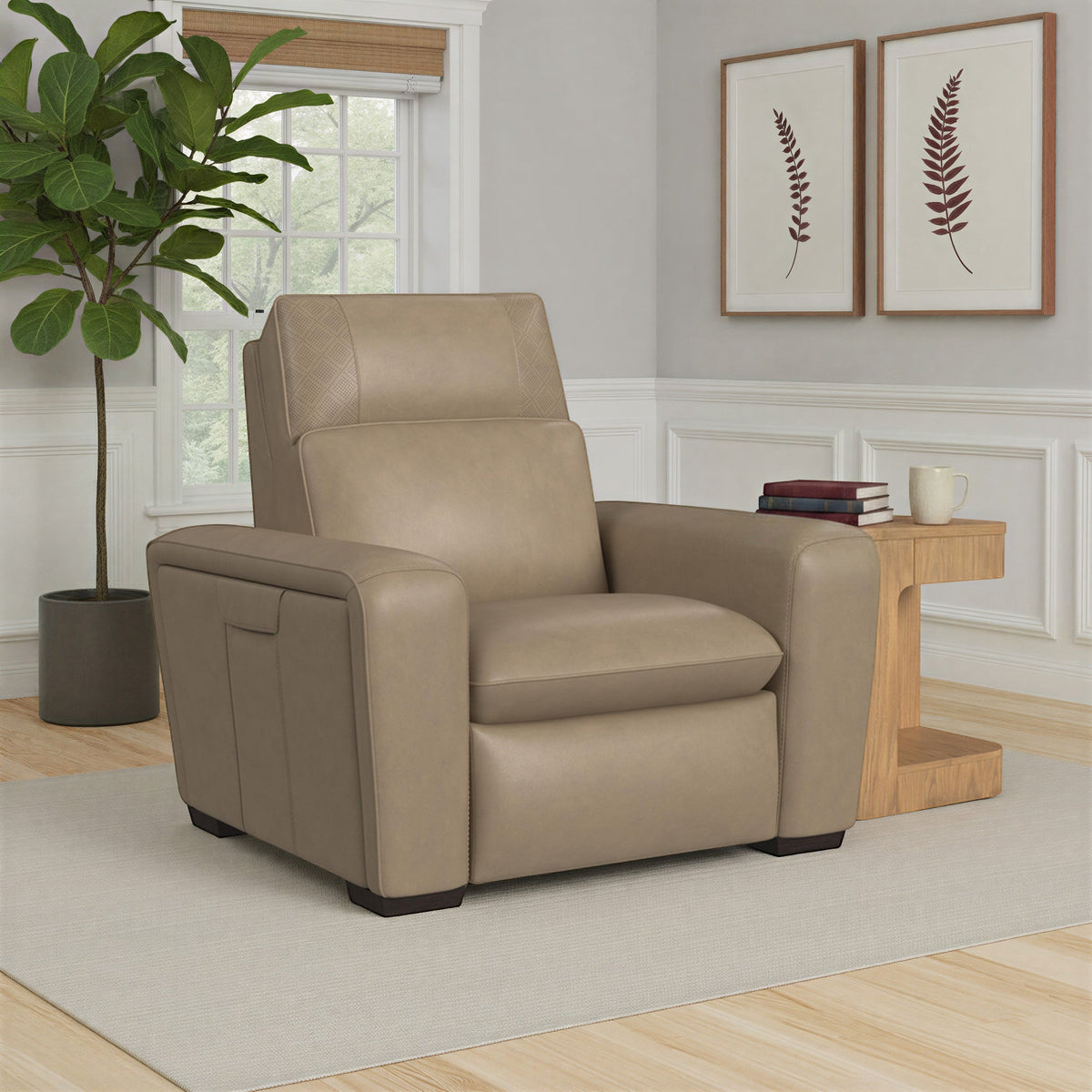 Sense Leather Power Recliner with Power Headrest, Lumbar & Pulse (Cover 36701)