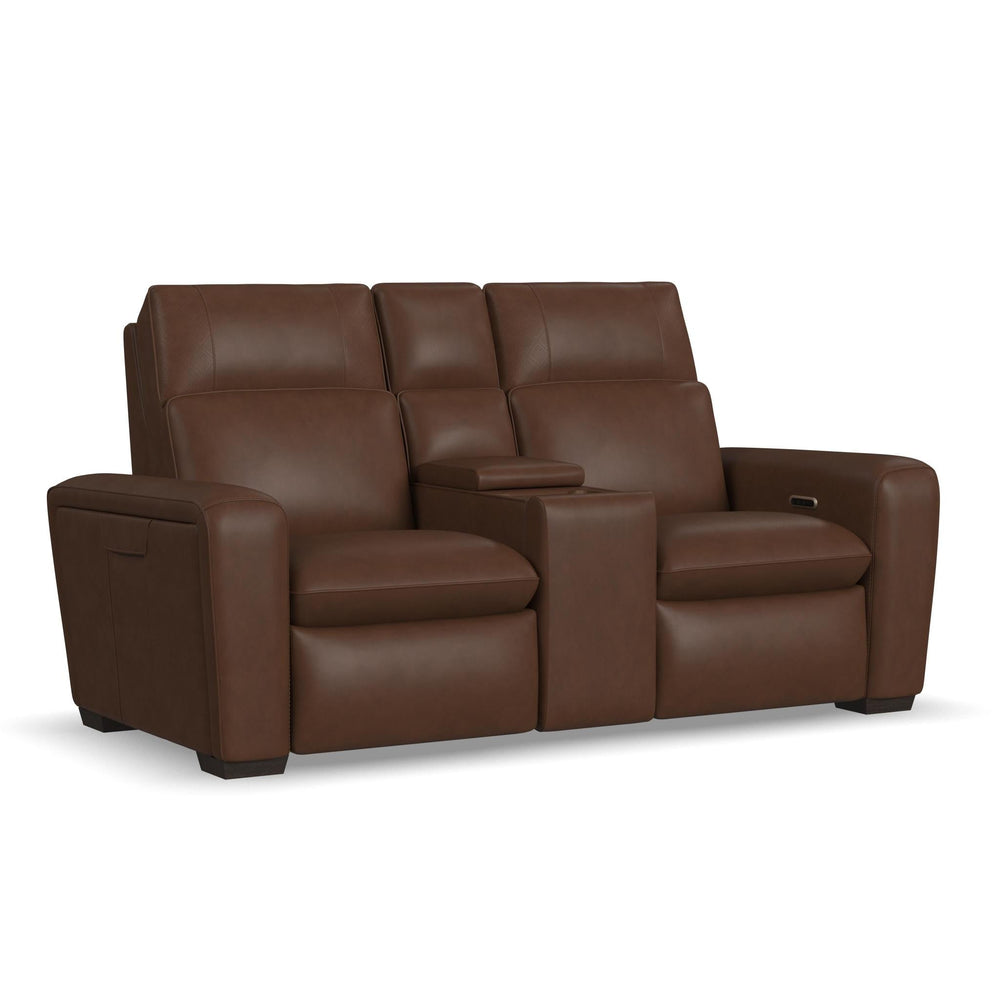 Sense Leather Power Reclining Loveseat with Console, Power Headrest, Lumbar & Pulse (Cover 36770)