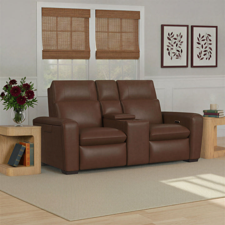Sense Leather Power Reclining Loveseat with Console, Power Headrest, Lumbar &amp; Pulse (Cover 36770)