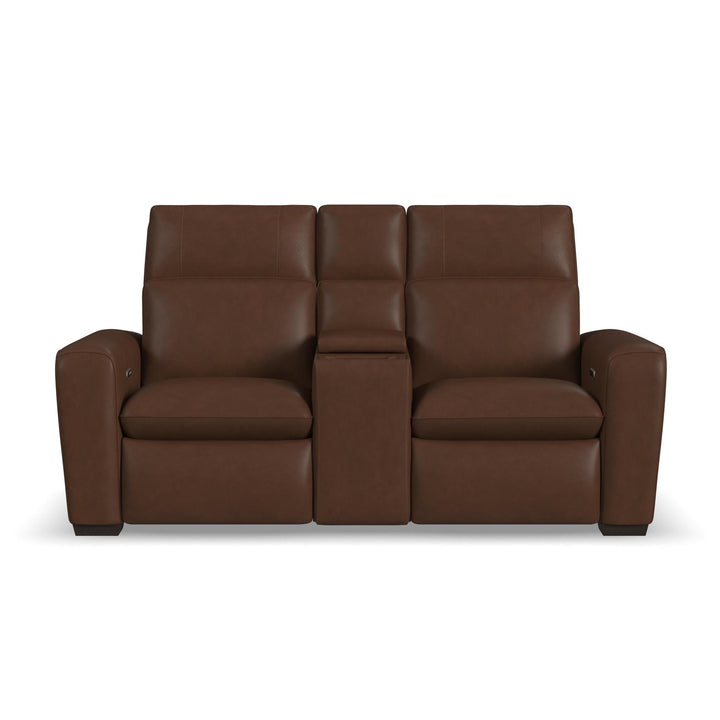 Sense Leather Power Reclining Loveseat with Console, Power Headrest, Lumbar &amp; Pulse (Cover 36770)