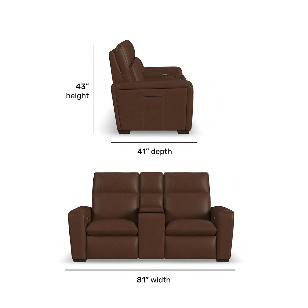 Sense Leather Power Reclining Loveseat with Console, Power Headrest, Lumbar & Pulse (Cover 36770)