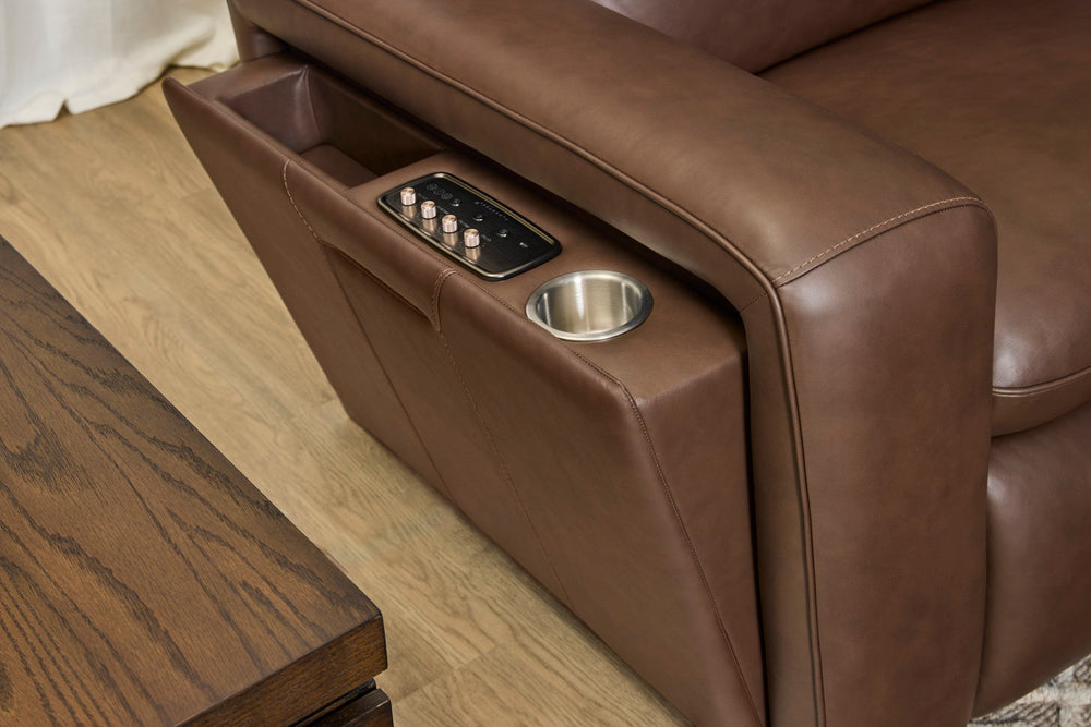 Sense Leather Power Reclining Loveseat with Console, Power Headrest, Lumbar & Pulse (Cover 36770)