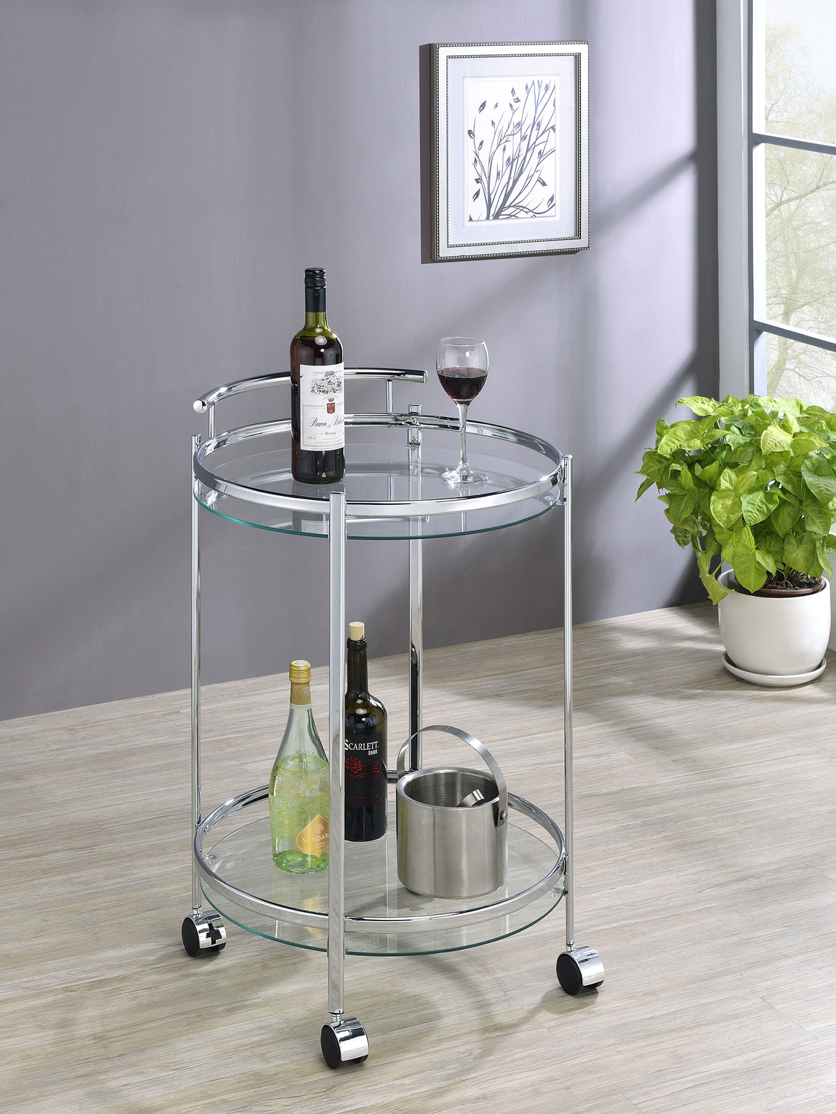 Chrissy - Round Glass Shelf Metal Bar Cart - Chrome