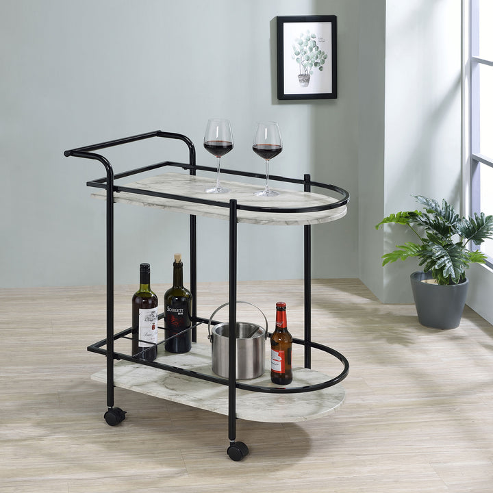 Desiree - 2-Tier Faux Marble Shelf Metal Bar Cart - Black