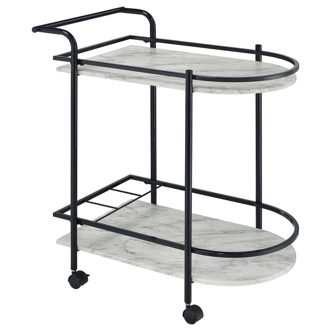 Coaster Furniture 181376 Desiree 2-tier Faux Marble Shelf Metal Bar Cart Black