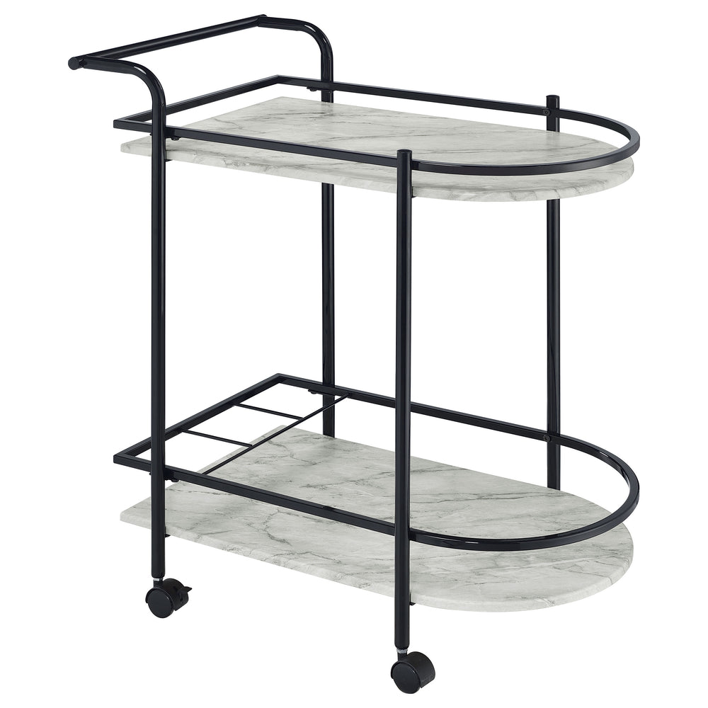 Desiree - 2-Tier Faux Marble Shelf Metal Bar Cart - Black