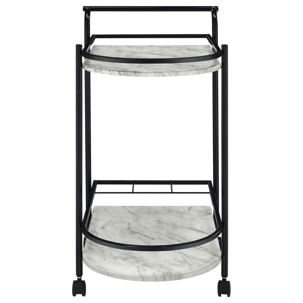 Desiree - 2-Tier Faux Marble Shelf Metal Bar Cart - Black