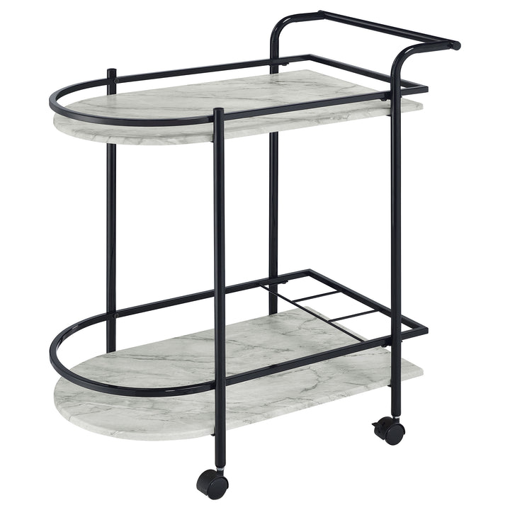 Desiree - 2-Tier Faux Marble Shelf Metal Bar Cart - Black