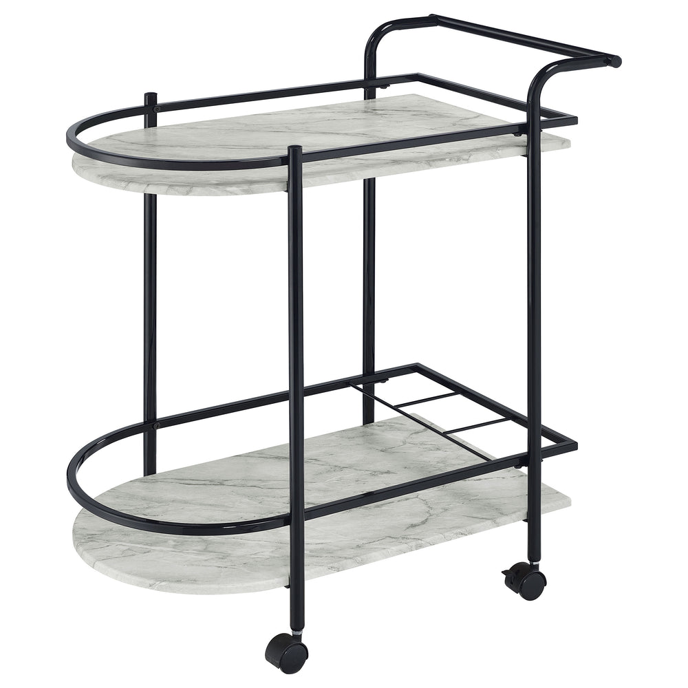 Desiree - 2-Tier Faux Marble Shelf Metal Bar Cart - Black
