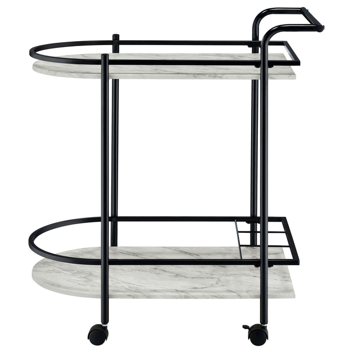 Desiree - 2-Tier Faux Marble Shelf Metal Bar Cart - Black