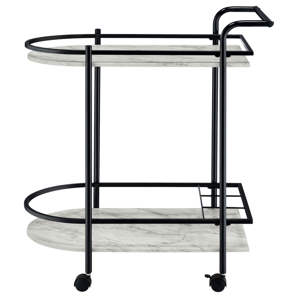 Desiree - 2-Tier Faux Marble Shelf Metal Bar Cart - Black