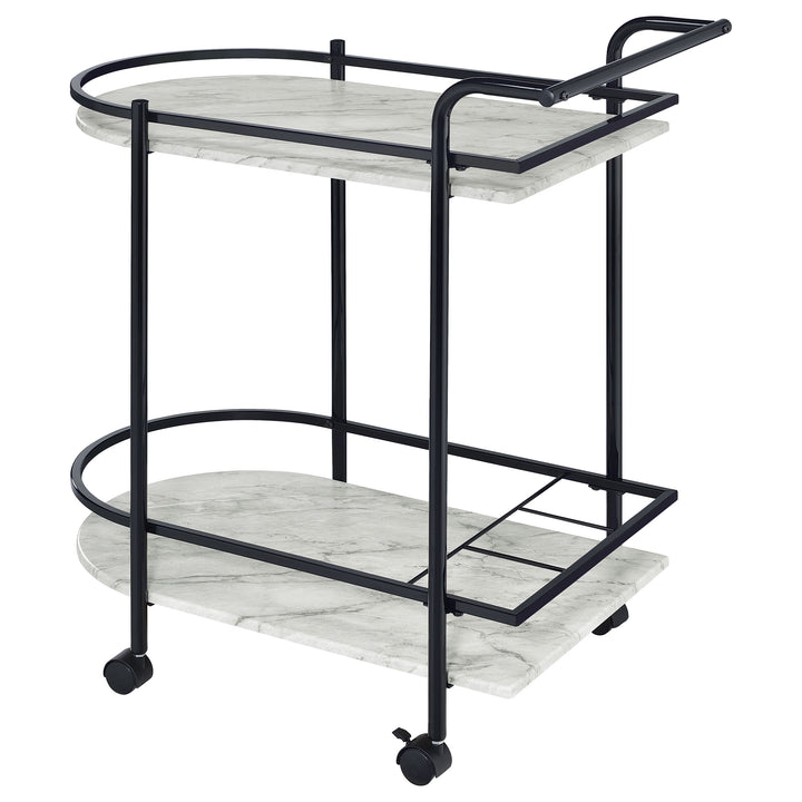 Desiree - 2-Tier Faux Marble Shelf Metal Bar Cart - Black
