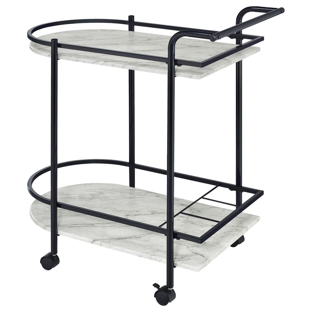 Desiree - 2-Tier Faux Marble Shelf Metal Bar Cart - Black