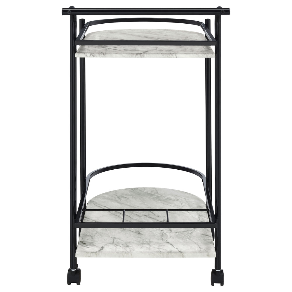 Desiree - 2-Tier Faux Marble Shelf Metal Bar Cart - Black