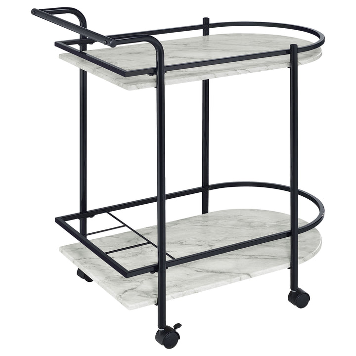Desiree - 2-Tier Faux Marble Shelf Metal Bar Cart - Black