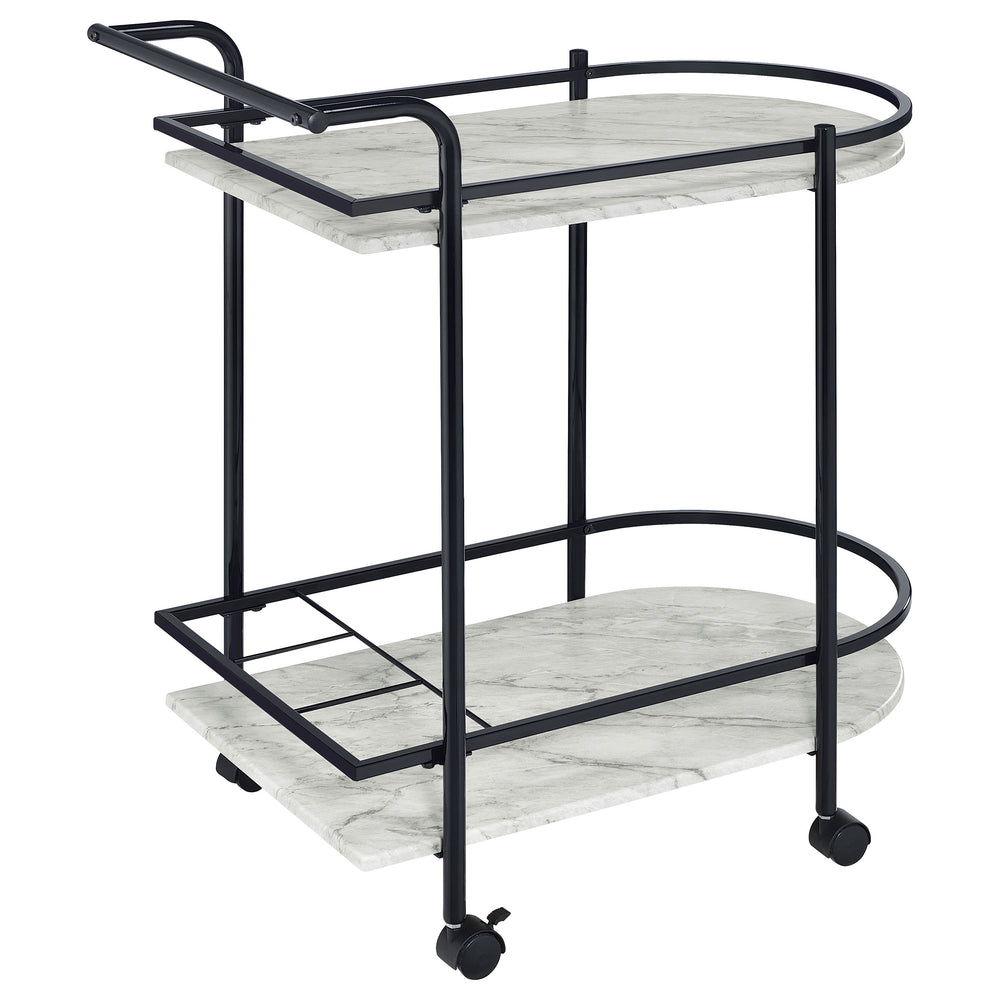 Desiree - 2-Tier Faux Marble Shelf Metal Bar Cart - Black