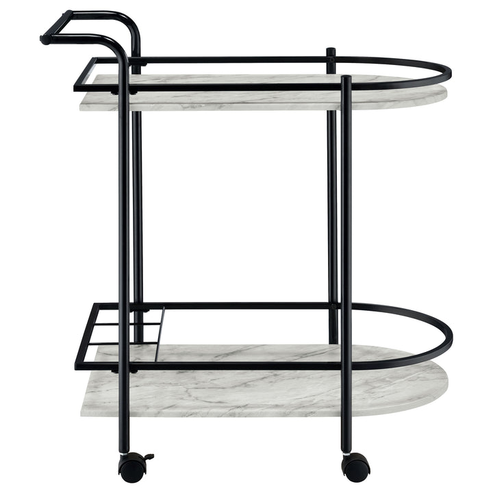 Desiree - 2-Tier Faux Marble Shelf Metal Bar Cart - Black