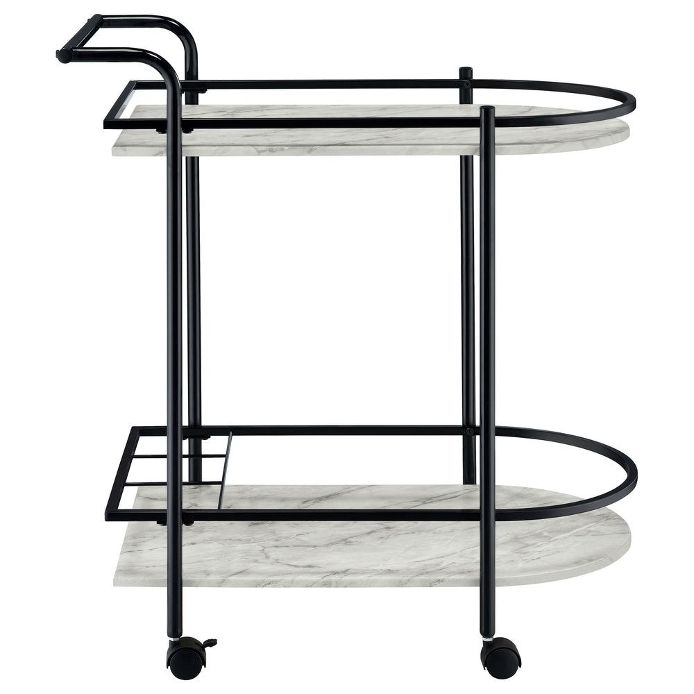 Desiree - 2-Tier Faux Marble Shelf Metal Bar Cart - Black