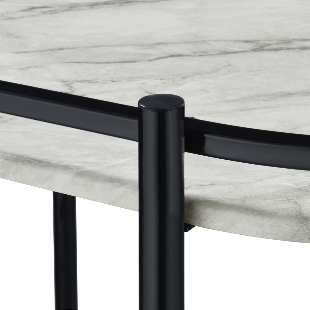 Desiree - 2-Tier Faux Marble Shelf Metal Bar Cart - Black