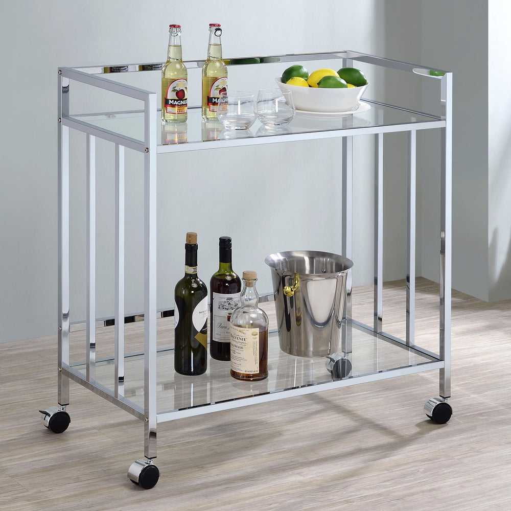 coaster-furniture-181382-cara-2-tier-rectangular-glass-shelf-metal-bar-cart-chrome